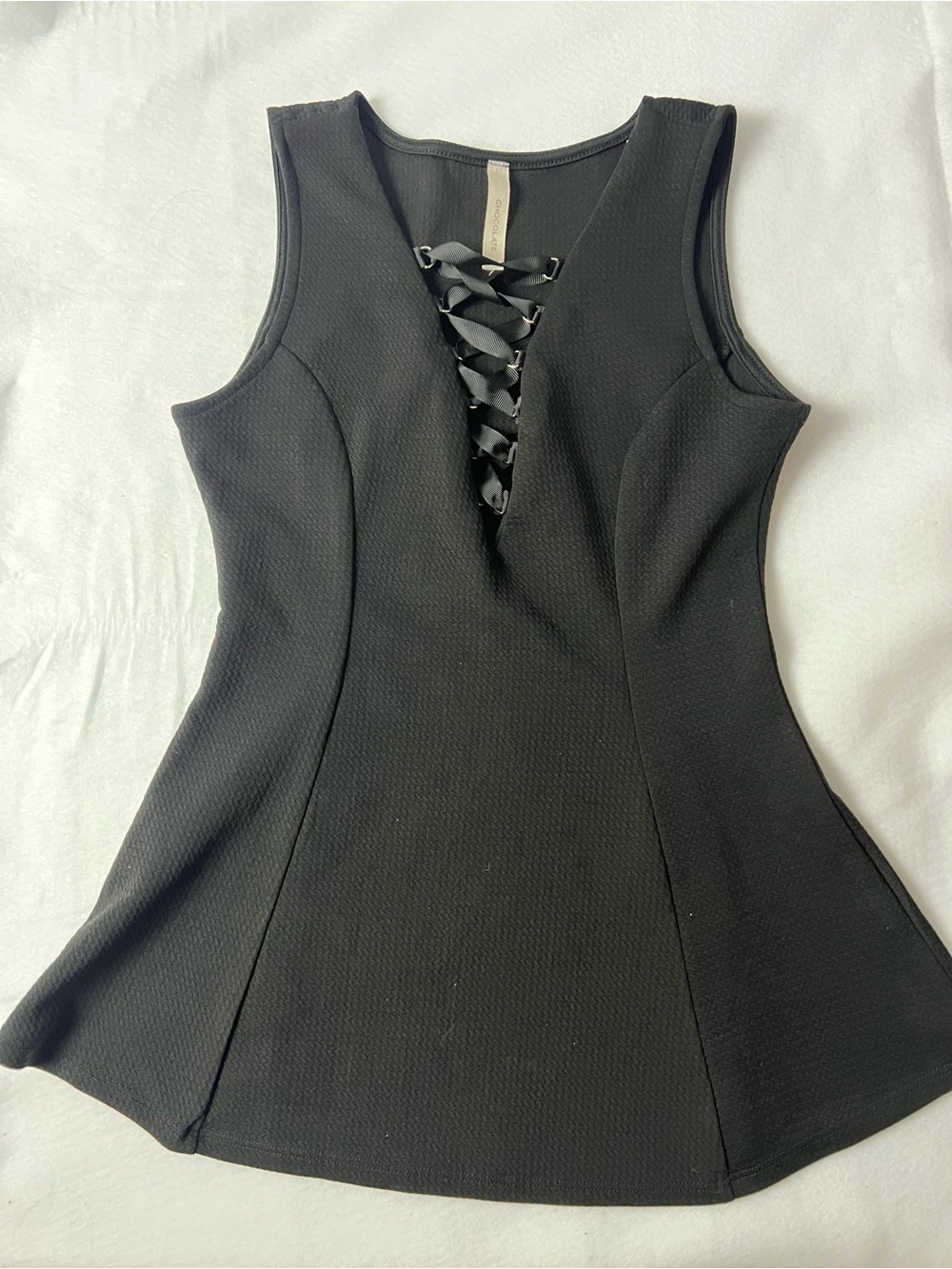 Sleeveless Lace-Up Black Women's Top